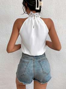 SHEIN LUNE 拼接水溶蕾絲繞頸連身背心 - 白色 - 查看 2