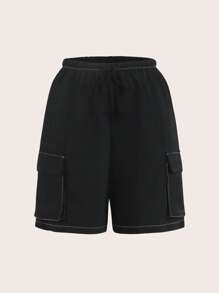 SHEIN EZwear Klep zijzak Taille met trekkoord Bovensteken Cargo Shorts