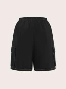 SHEIN EZwear Klep zijzak Taille met trekkoord Bovensteken Cargo Shorts