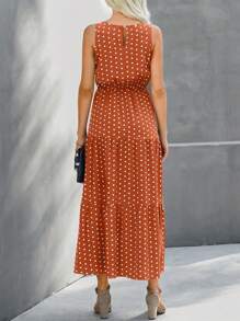 SHEIN LUNE Vestido con estampado de lunares bajo con fruncido - Marrón - Ver 2