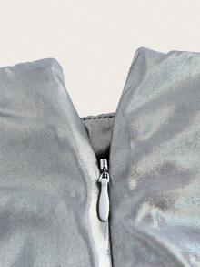 SHEIN ICON 鐳射短款抹胸上衣&包臀半身裙 - 銀色 - 查看 3