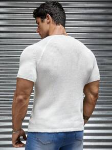 GENTILAND Men Solid Raglan Sleeve Knit Top - White - View 2