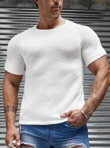 GENTILAND Men Solid Raglan Sleeve Knit Top - White - View 1