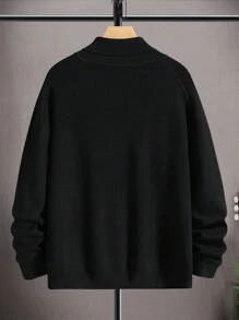 Manfinity Hombres Cárdigan con cremallera de manga raglán - Negro - Ver 2