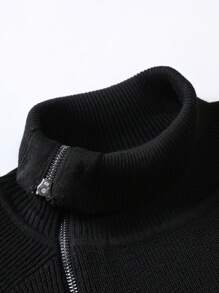 Manfinity Hombres Cárdigan con cremallera de manga raglán - Negro - Ver 3