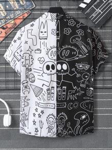 Manfinity Dauomo Men Cartoon Graphic Two Tone Shirt Without Tee - Black and White - View 2