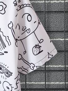 Manfinity Dauomo Men Cartoon Graphic Two Tone Shirt Without Tee - Black and White - View 3