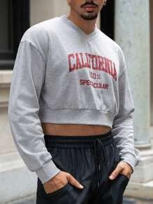 Manfinity Fever City 男士字母圖案落肩袖短款運動衫 - 灰色 - 查看 3