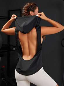 Slogan Graphic Hooded Sports Sweatshirt - Black - View 2