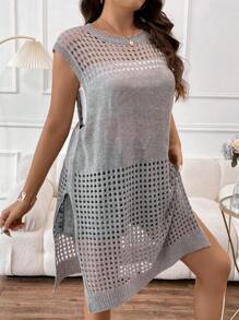 SHEIN LUNE Hơn Xu hướng: Cắt giảm Viền chia cắt Knit ngọn - Xám - Xem 5