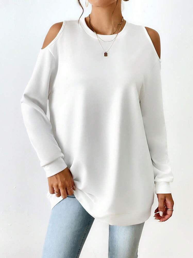 SHEIN Essnce Solid Cold Shoulder Sweatshirt SHEIN