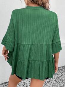 SHEIN LUNE Talla grande Blusa de manga amplia bajo con fruncido - Verde Oscuro - Ver 2