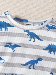 Baby Boy Striped & Dinosaur Print Snug Fit PJ Set - Multicolor - View 3