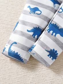 Baby Boy Striped & Dinosaur Print Snug Fit PJ Set - Multicolor - View 4