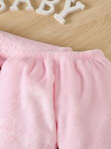 女小童卡通刺繡3D耳朵設計法蘭絨睡衣套裝 - 粉色 - 查看 4