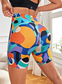 滿版印花寬腰帶運動短褲