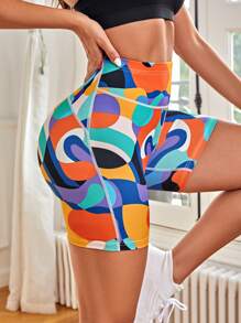 滿版印花寬腰帶運動短褲