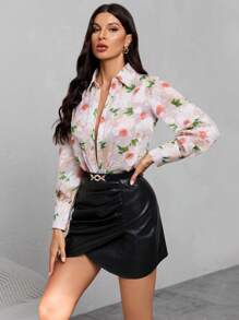 Aveloria Floral Print Button Front Shirt - Multicolor - View 1