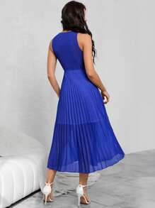 SHEIN Privé Solid Pleated Hem Dress, Semi Formal Dress - Blue - View 2