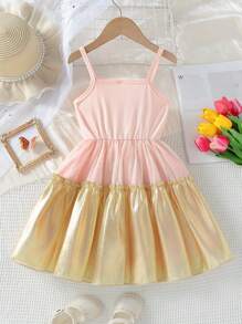 SHEIN Young Girl Two Tone Ruffle Hem Cami Dress - Multicolor - View 1