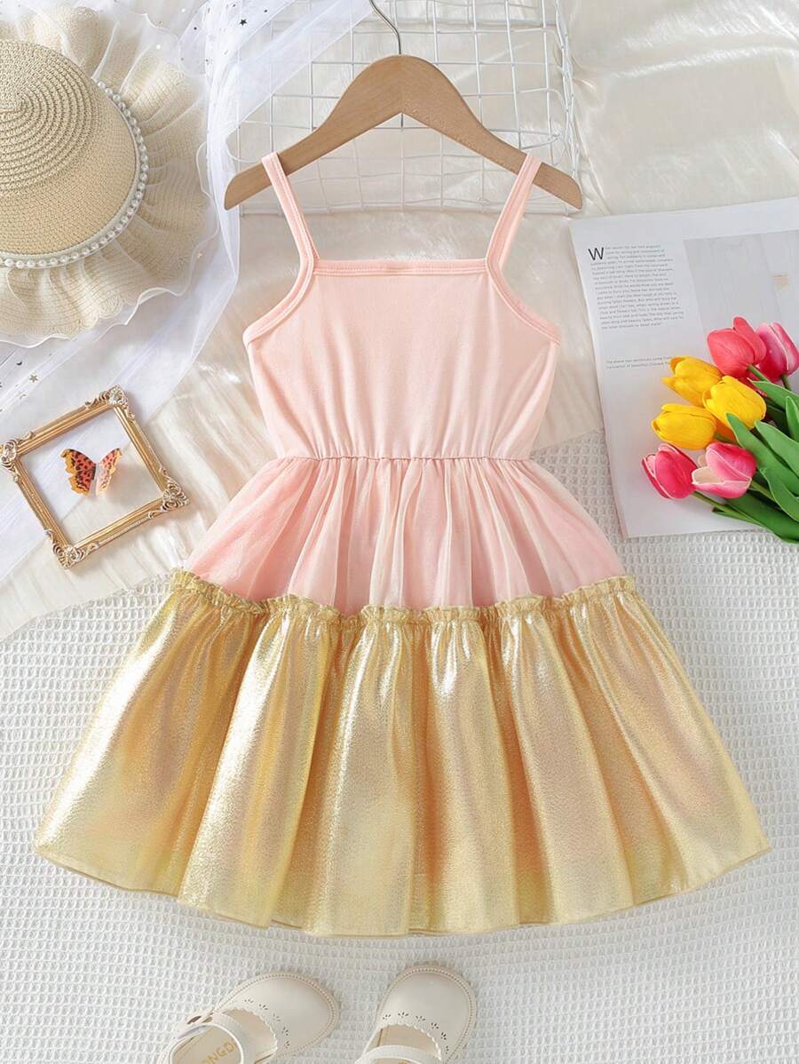 SHEIN Young Girl Two Tone Ruffle Hem Cami Dress - Multicolor - View 1