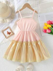 SHEIN Young Girl Two Tone Ruffle Hem Cami Dress - Multicolor - View 2