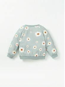 Cozy Pixies Baby Girl Floral Print Sweatshirt & Sweatpants & Headband - Mint Green - View 2