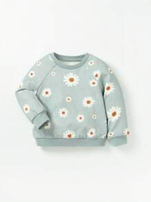 Cozy Pixies Baby Girl Floral Print Sweatshirt & Sweatpants & Headband - Mint Green - View 4
