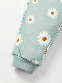 Cozy Pixies Baby Girl Floral Print Sweatshirt & Sweatpants & Headband - Mint Green - View 6
