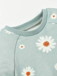 Cozy Pixies Baby Girl Floral Print Sweatshirt & Sweatpants & Headband - Mint Green - View 7