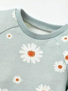 Cozy Pixies Baby Girl Floral Print Sweatshirt & Sweatpants & Headband - Mint Green - View 12