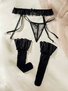 Snug Zone 3packs Lace Garter Panty With 1pair Stockings, Lingerie - Black - View 2