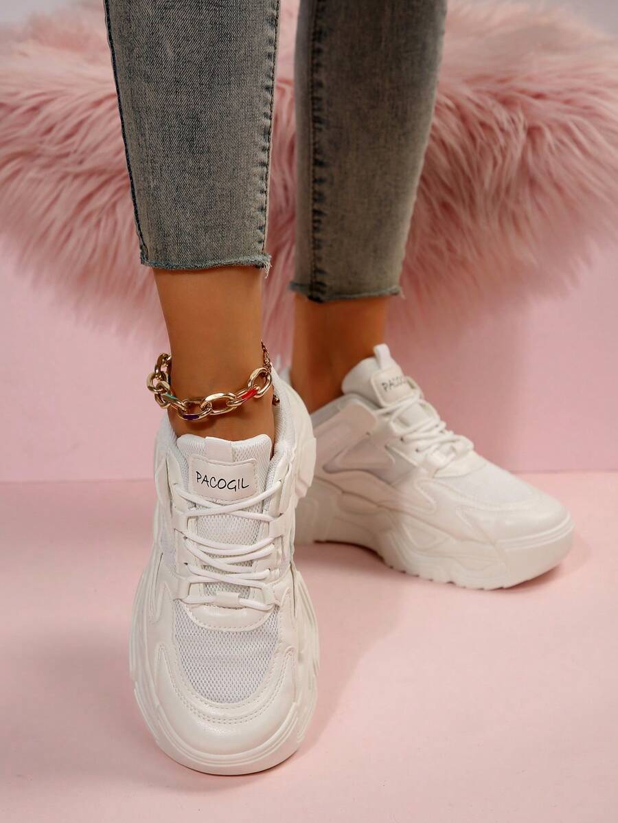 Fashionable All-match Thick-soled Sports Shoes - White - View 1