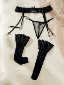 Snug Zone 3packs Lace Garter Panty With 1pair Stockings, Lingerie - Black - View 6
