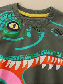 Young Boy Dinosaur Print Sweatshirt - Army Green - View 3