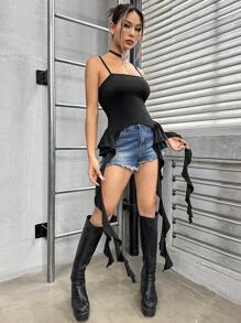 SHEIN Unity Solid Asymmetrical Hem Cami Top - Black - View 4