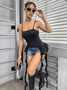 SHEIN Unity Solid Asymmetrical Hem Cami Top - Black - View 6