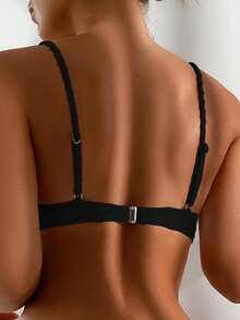 Plain Smocked Bikini Top - Black - View 2