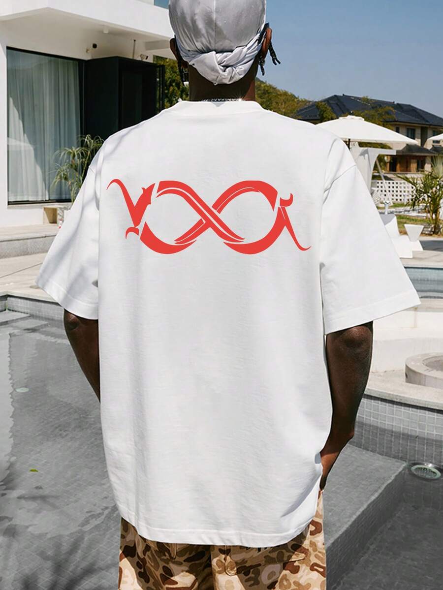 Men Letter Graphic Drop Shoulder Tee - White - View 1