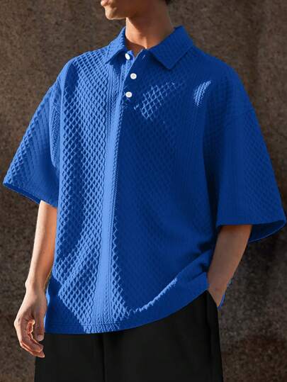 Guys Solid Drop Shoulder Polo Shirt