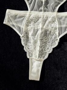 Body teddy con encaje floral con abertura - Blanco - Ver 5