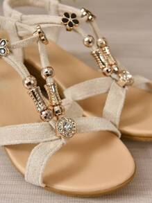 Tropiscape Damen Plateau-Keilsandalen mit metallischen Verzierungen und offenem Absatz, Valentinstag, Herbst, Weihnachten, Weihnachtsgeschenke - Beige - Übersicht 7