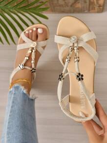 Tropiscape Damen Plateau-Keilsandalen mit metallischen Verzierungen und offenem Absatz, Valentinstag, Herbst, Weihnachten, Weihnachtsgeschenke - Beige - Übersicht 8