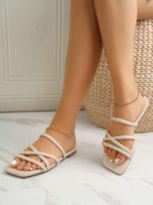 planare 女士休闲度假风平底凉鞋，春夏穿搭 - 米色 - 查看 9