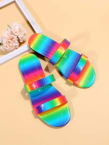 Damen Flache Sandalen bunt doppelten Riemen, Sandalen - Verschiedenfarbig - Übersicht 3