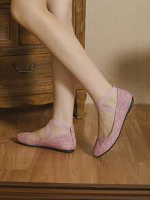 Fashion Outdoor Outdoor Flats Sequ Cross Strap Ballet Flats - Pink - View 2