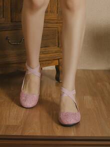 Fashion Outdoor Outdoor Flats Sequ Cross Strap Ballet Flats - Pink - View 6