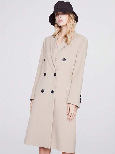 JAZZEVAR Solid Double Breasted Lapel Collar Button Front Coat