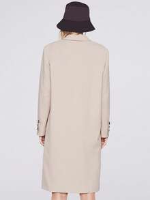 JAZZEVAR Solid Double Breasted Lapel Collar Button Front Coat - Khaki - View 2