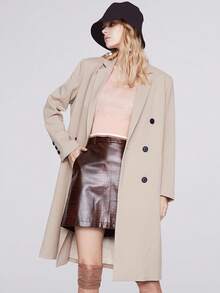 JAZZEVAR Solid Double Breasted Lapel Collar Button Front Coat - Khaki - View 3